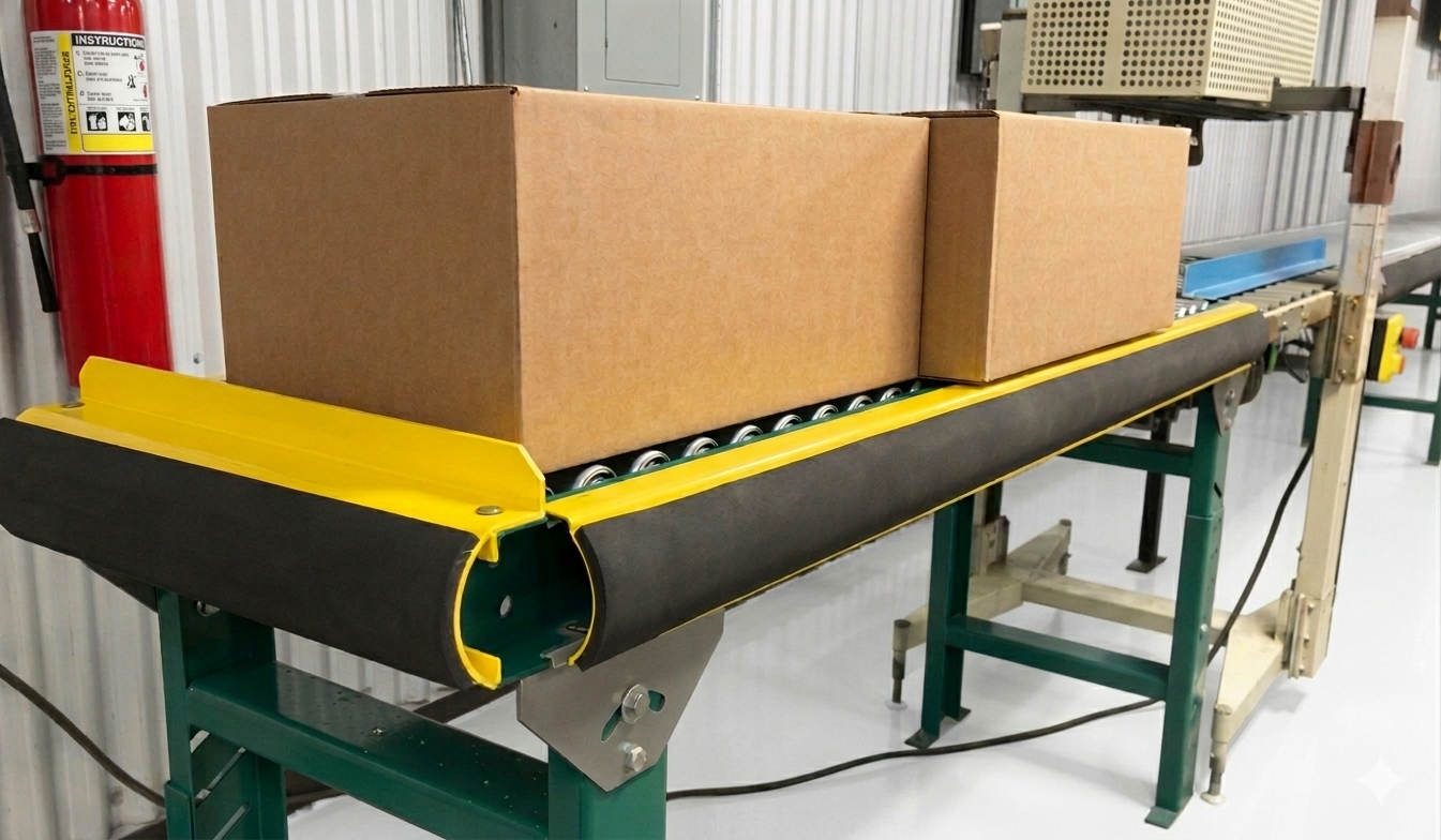 Tact Industrial Foam Safety Padding for conveyor frame guard, providing protective cushioning on industrial conveyor systems.