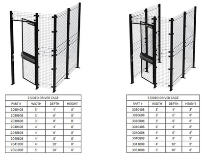 Industrial driver security cage from TACT Industrial Products with 2- or 3-sided safety partition for secure access.