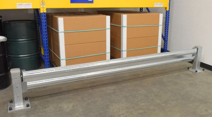 Galvanized steel structural guardrail system by Vestil, drop-in and bolt-on safety railing for industrial guarding applications.