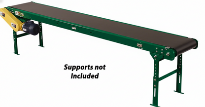 Left end drive belt conveyor from TACT Industrial Products, powered slider bed box frame for industrial material handling.