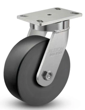 Heavy-duty kingpinless swivel caster with black nylon wheel, 7.25 x 5.25 inches, supports 5,400 lbs, by TACT Industrial Products.