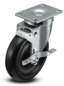 Light duty swivel caster with polyolefin wheel and brake, suitable for chemical resistant hard plastic wheels from TACT Industrial Products