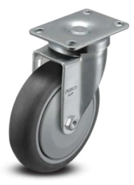 Light-duty TPR caster by TACT Industrial featuring shock absorption, non-marking wheels, and swivel design for smooth mobility.
