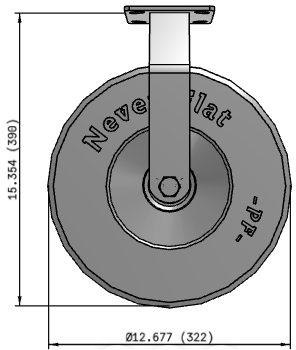 8-inch TACT Industrial Never Flat foam-filled rigid caster with durable construction and smooth rolling design.