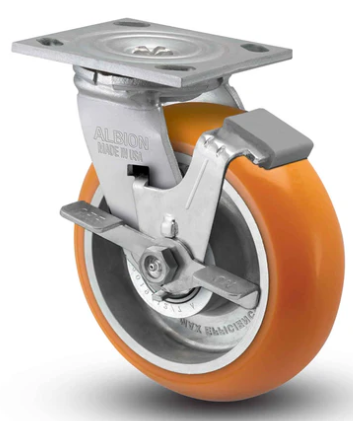 Orange CG-Max Swivel Castor with Side Locking Tread Brake