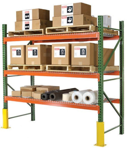 Interlake Mecalux pallet racking upright with teardrop style slots, used for industrial warehouse storage by TACT Industrial Products.