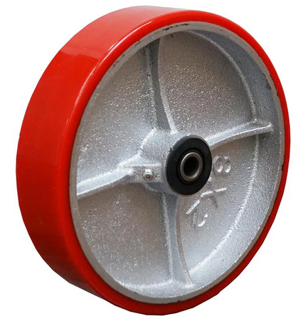 Heavy-duty caster wheel with polyurethane on iron, 1250 lb capacity, suitable for industrial carts and equipment.