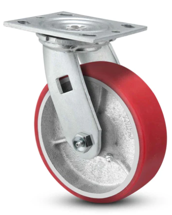 Heavy-duty caster wheel with polyurethane on iron swivel caster, 1250 lb capacity, suitable for industrial use by TACT Industrial Products.