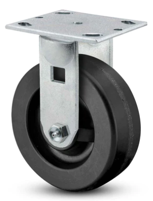 Rigid caster with a phenolic wheel from TACT Industrial Products, designed for medium-duty applications with 1250 lb capacity.