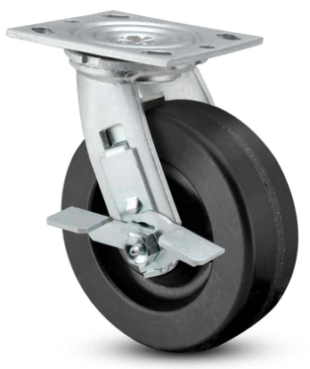 Swivel caster with phenolic wheel and side locking brake, designed for medium-duty industrial applications by TACT Industrial Products.