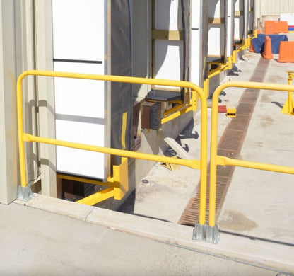Steel pipe hand railing system by Vestil for safety guarding, featuring durable steel pipes and secure mounting for industrial safety.