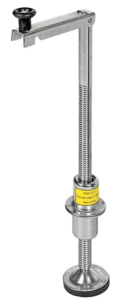Tact Industrial Products leveling jack supporting machinery with adjustable height and sturdy base in a workshop setting.