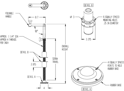 Screenshot of TACT Industrial Products leveling jack showing its adjustable steel construction and mounting mechanism.
