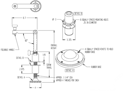Tact Industrial leveling jack with adjustable height and sturdy metal base for stable support of heavy equipment.