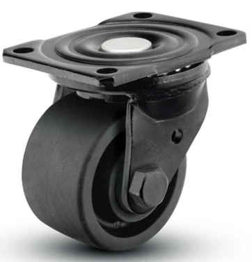Heavy-duty TACT Industrial caster with low profile design and 1200 lb capacity for business machines, shown in a side view.