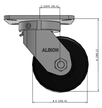 Top plate kingpinless caster with 7.25 x 5.25 inch solid nylon wheels, 5,400 lb capacity, designed for heavy-duty industrial use