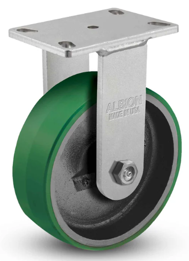 Heavy-duty polyurethane on iron kingpinless caster with 2,500 lb capacity, non-marking wheels, by TACT Industrial Products.