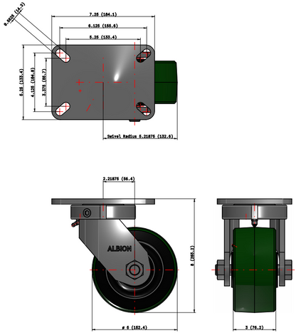 Heavy-duty polyurethane on iron kingpinless caster with 2,500 lb capacity by TACT Industrial Products, non-marking wheels.