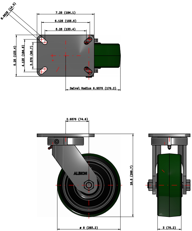 Heavy-duty polyurethane on iron kingpinless caster with 2,500 lb capacity, non-marking wheels, ideal for industrial applications.