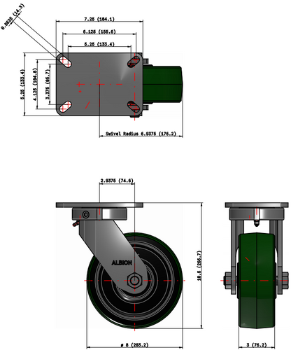 Heavy-duty polyurethane on iron kingpinless caster with 2,500 lb capacity, non-marking wheels, ideal for industrial applications.