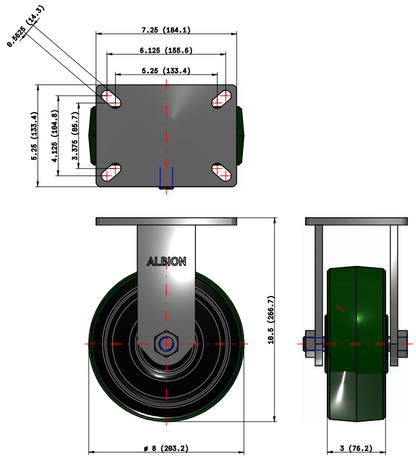 Heavy-duty polyurethane on iron kingpinless caster with 2,500 lb capacity, non-marking wheels, by TACT Industrial Products.