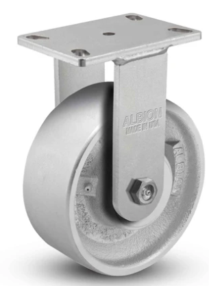 Heavy duty TACT Industrial kingpinless caster with cast iron wheel, 2,800 lb capacity, designed for rugged industrial use.
