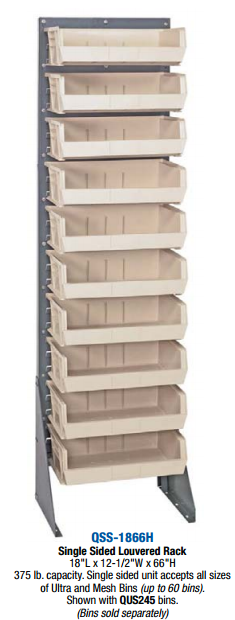 Screenshot of TACT Industrial's Quantum louvered panel storage racks with ultra plastic bins and organization systems.