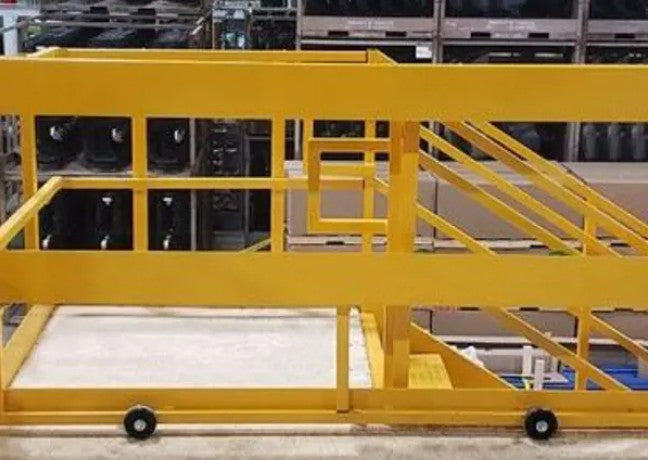 54-inch yellow industrial mezzanine slide gate for warehouse safety and OSHA compliance