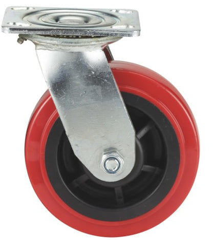 Swivel caster with red polyurethane wheel and black hub, designed for food-grade washdown applications, 800lb capacity by TACT Industrial