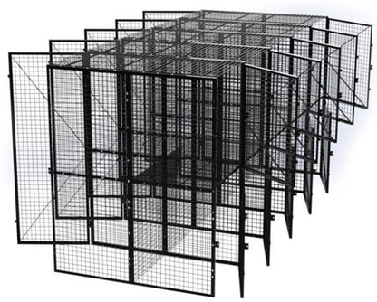 Heavy-duty industrial welded wire lockers from TACT Industrial Products, featuring mesh storage units with secure locking doors.