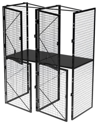 Double-high industrial welded wire locker by TACT Industrial Products, heavy-duty mesh storage unit with secure lockable doors.