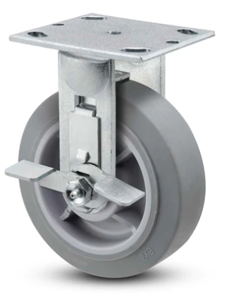 Medium duty TPR caster wheel with side locking brake, soft rubber non-marking wheel for industrial applications by TACT Industrial Products