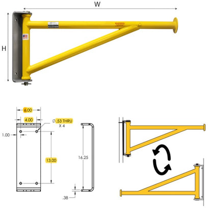 OZ Lifting Products builder's hoist mounting arms attached to a wall for lifting and hoisting applications.