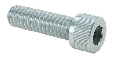 Zinc-plated alloy steel socket head cap screw with 1/4-20 x 1 inch thread size, used for industrial fastening applications.