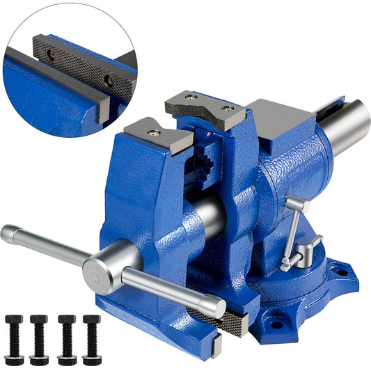 VYSN 6-inch heavy-duty bench vise with double swivel rotating head, 30Kn clamping force, ideal for home and industrial use