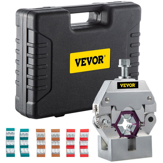VYSN Hydra-Krimp manual AC hose crimper kit with four dies for air conditioning repair, handheld tool for crimping copper hoses.