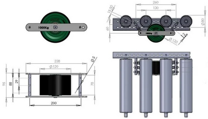 TACT Industrial pallet brake roller with mounting bracket for controlling pallet movement and speed in material handling.